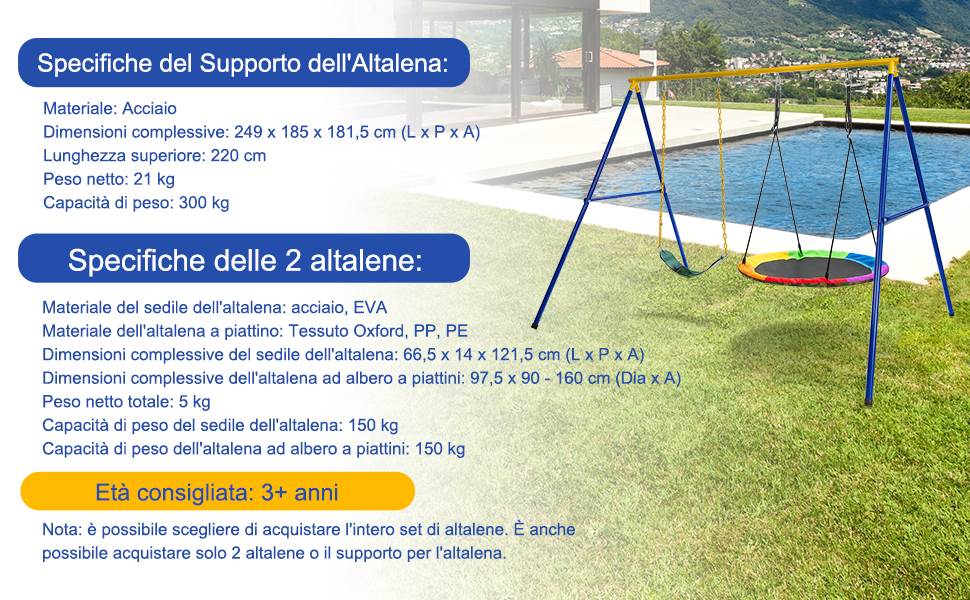 Set Di 2 Cinghie Per Amaca E Altalena: Con Moschettoni, 6 Anelli Regolabili, Portata 300 Kg, Per Albero E Campeggio