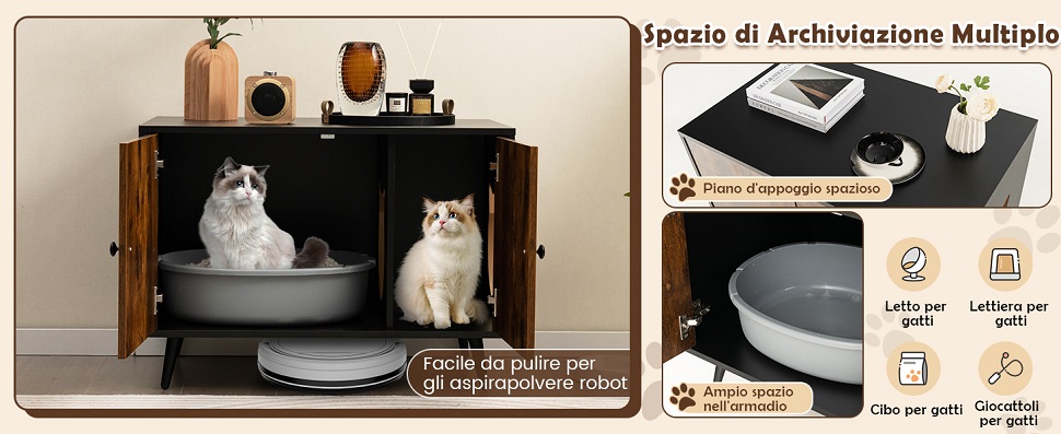 Mobile lettiera per gatti con divisore e 2 ingressi