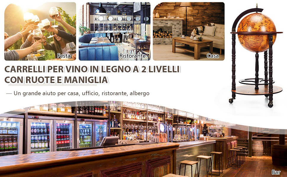 Carrello per vini con mappamondo