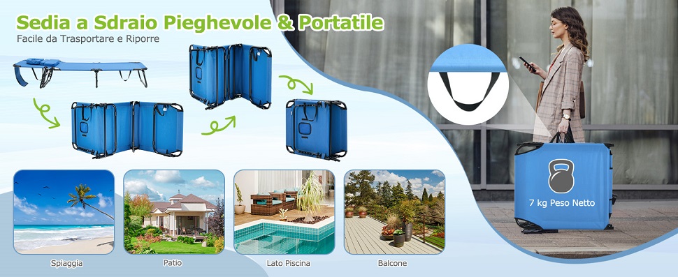 Sedia Abbronzante Oversize Pieghevole Con Foro Per Il Viso – Regolabile In 5 Posizioni, Portatile, Robusta, Per Esterni, Piscina E Spiaggia, Fino A 150 Kg