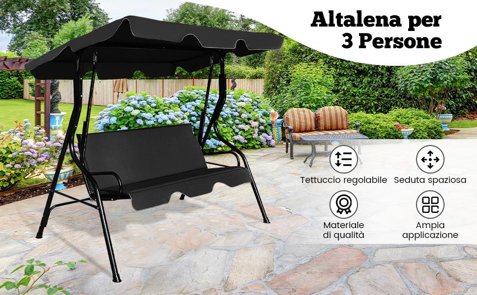 Dondolo Trend A 3 Posti Con Tetto - Design Messico Verde, Struttura In Acciaio, Cuscini In Cotone, Made In Germany, Peso Max 270 Kg