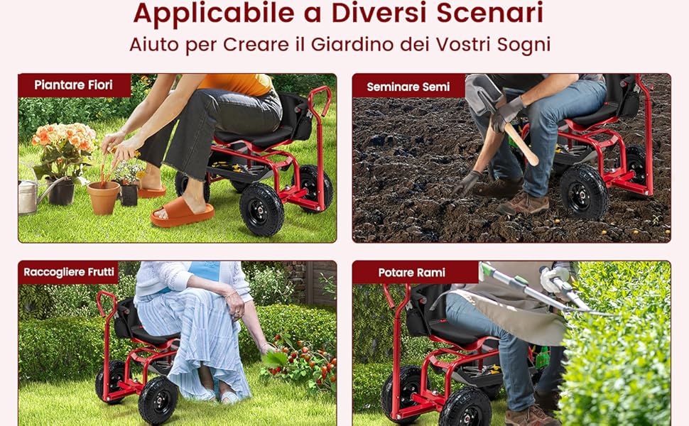 Il sedile girevole a 360° ti permette di lavorare da direzioni diverse