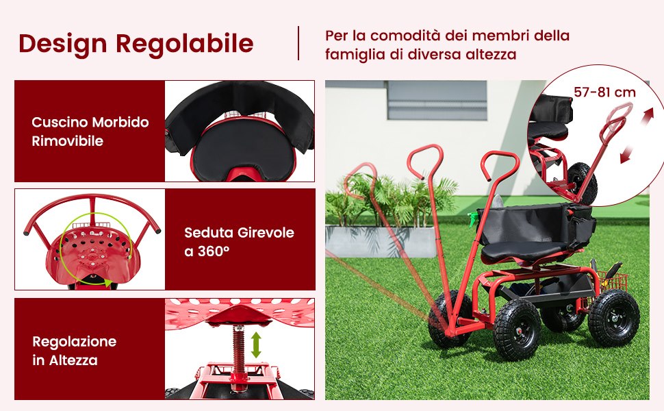 Lwuey Sgabello Da Giardino Con Ruote 2 In 1 – Regolabile In Altezza 22-35 Cm, Girevole 360°, Portata 113 Kg - 5