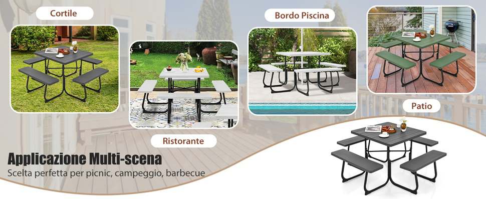 Set di 3 accessori con foro per ombrellone per tavoli da patio, in varie impostazioni esterne (colore trasparente